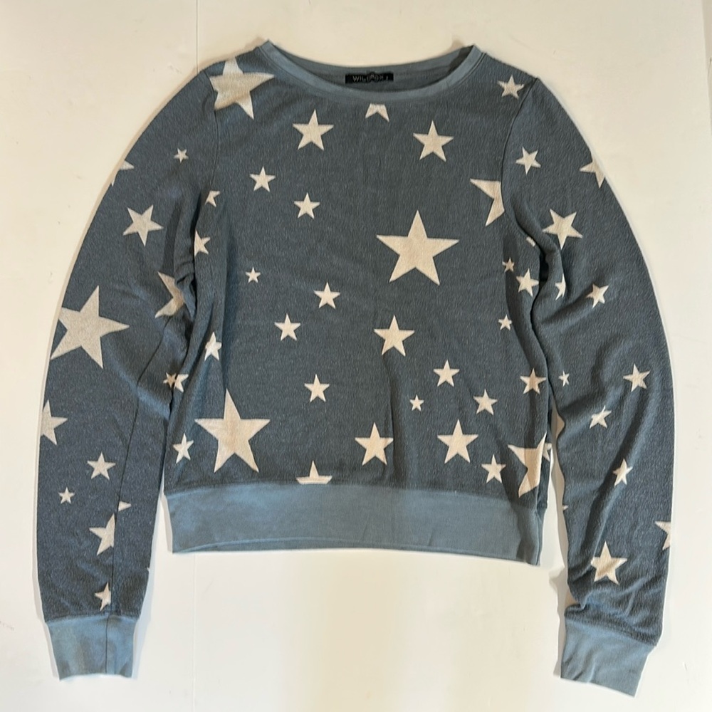 Wildfox Sweatshirt Womens Blue Cream Stars Fall Classic Cozy Warm USA size Small